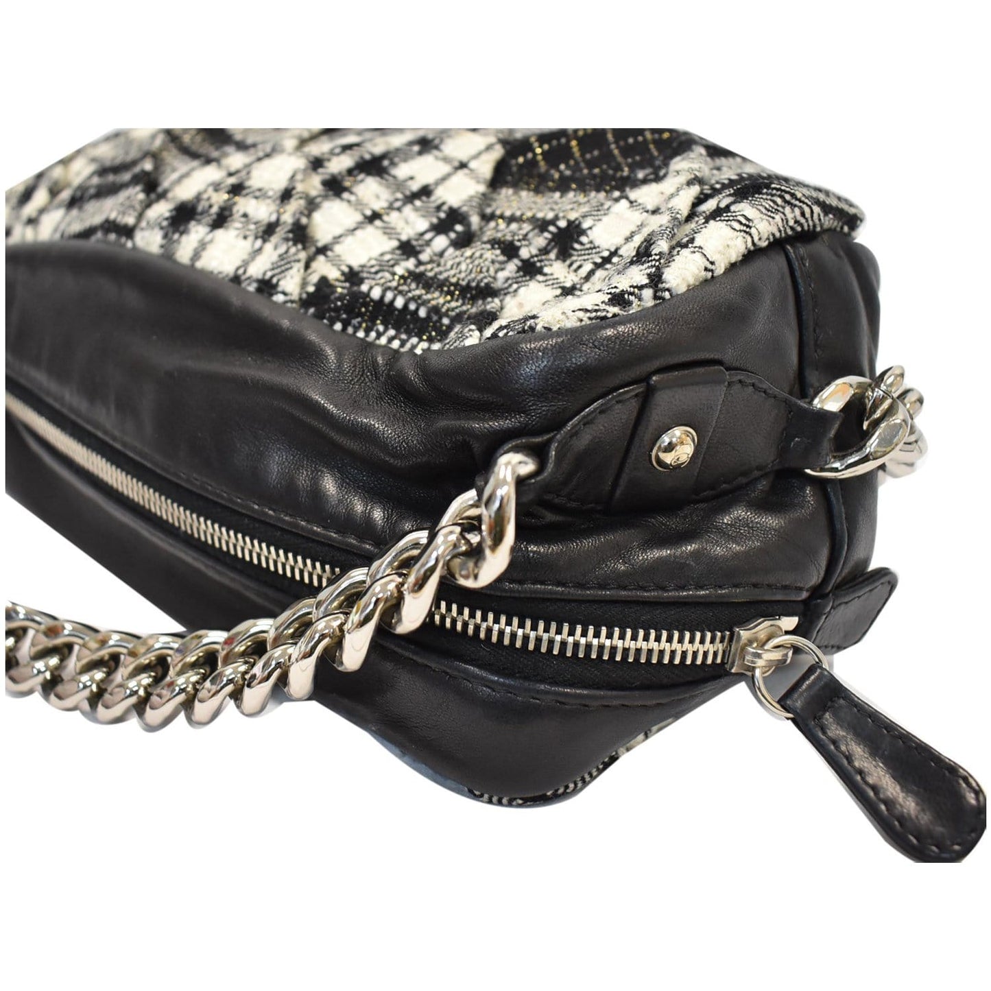 CHANEL Twisted Zipper Tweed Leather Shoulder Bag Black
