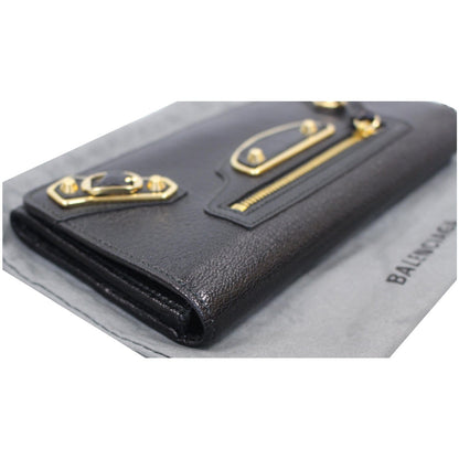 BALENCIAGA Classic Metallic Edge Continental Zip Around Wallet Black - 25% OFF
