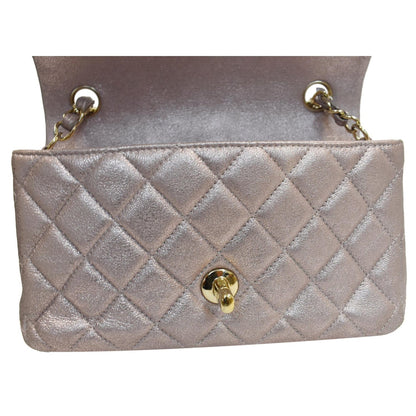 CHANEL Mini Rectangular Flap Goatskin Leather Shoulder Bag Metallic