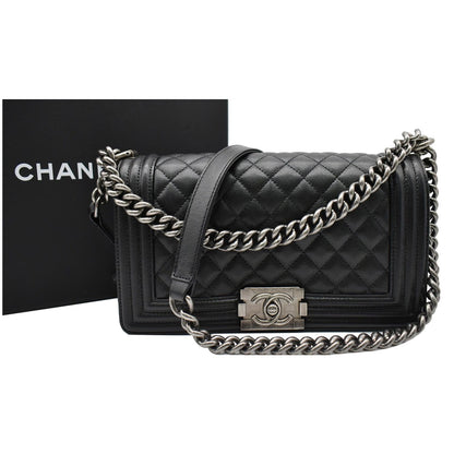 CHANEL Medium Boy Flap Caviar Leather Shoulder Bag Black