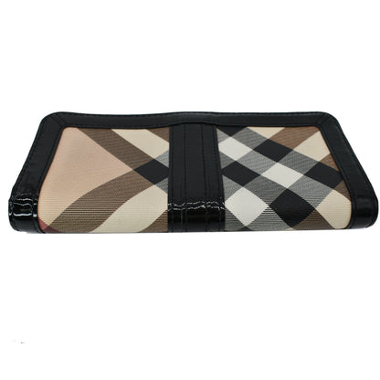 BURBERRY House Check Patent Leather Continental Wallet Black