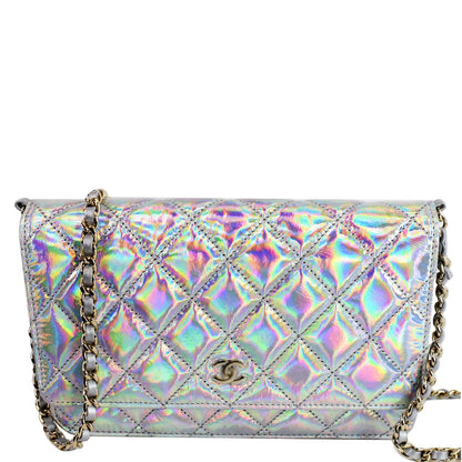 CHANEL Timeless Classic WOC Goatskin Wallet on Chain Bag Iridescent Silver