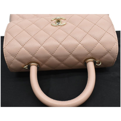 CHANEL Coco Mini Top Handle Flap Caviar Leather Shoulder Bag Pink