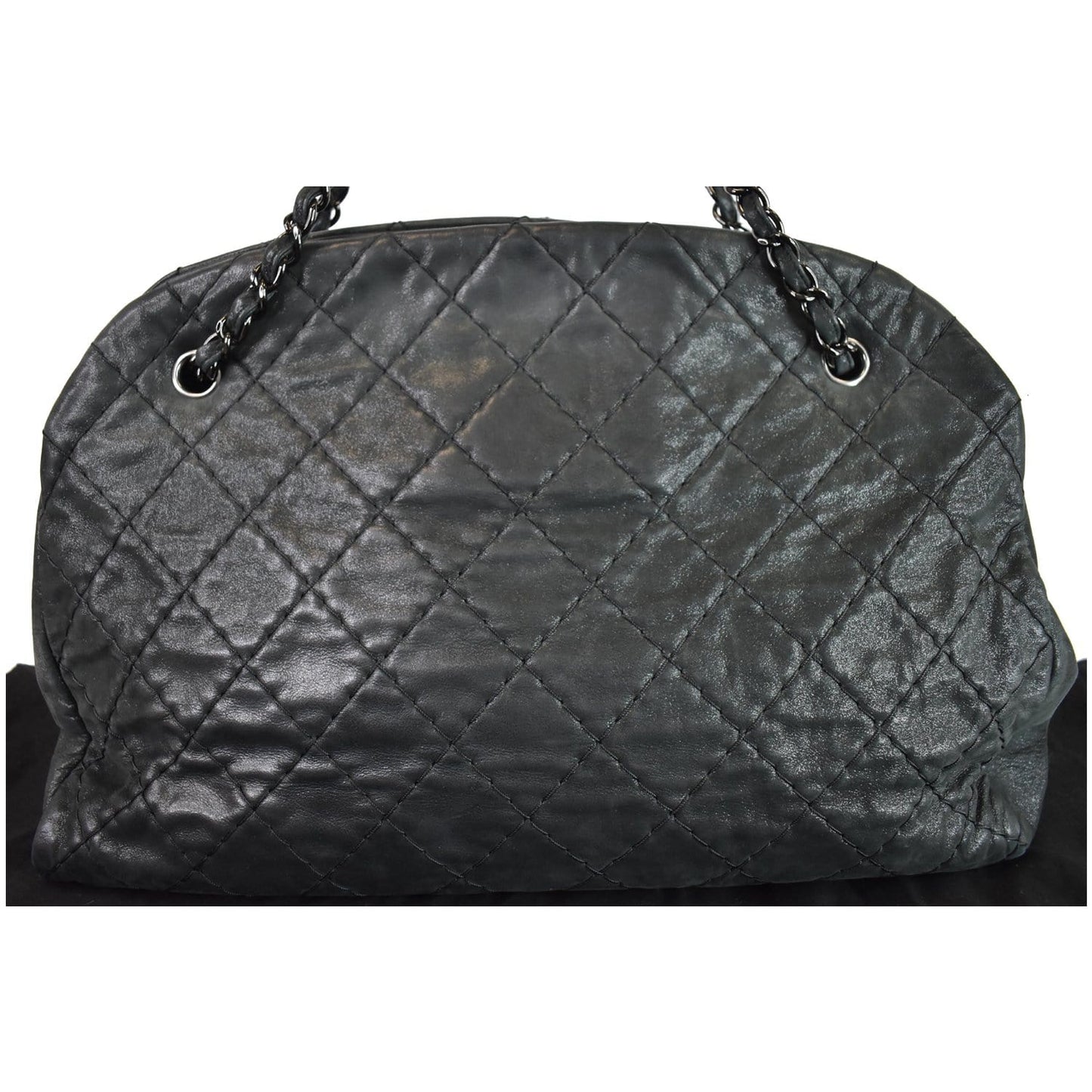 Chanel Just Mademoiselle Maxi Iridescent Leather Bowling Bag Black