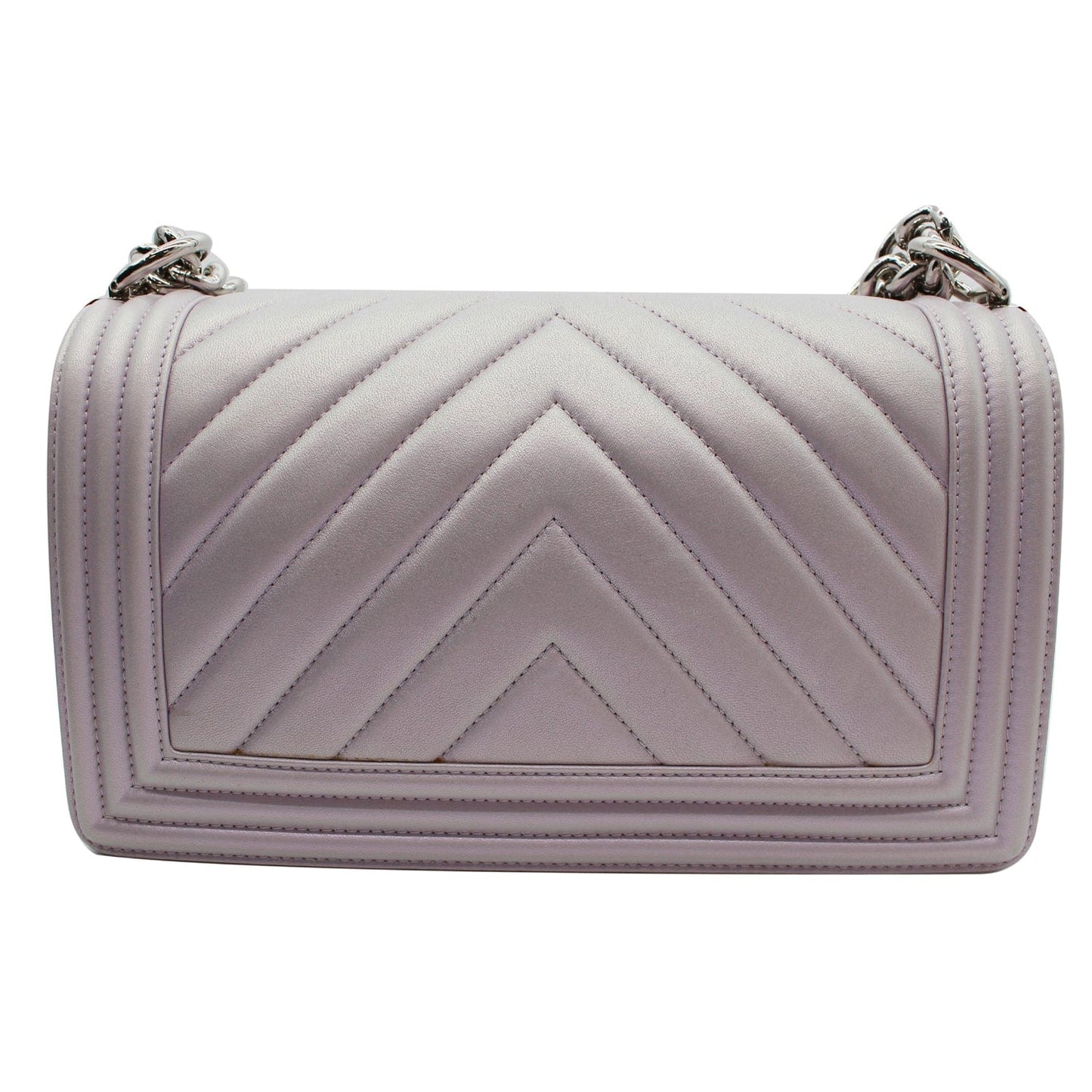 CHANEL Medium Boy Flap Chevron Leather Shoulder Bag Iridescent Lilac