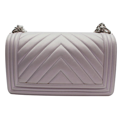 CHANEL Medium Boy Flap Chevron Leather Shoulder Bag Iridescent Lilac