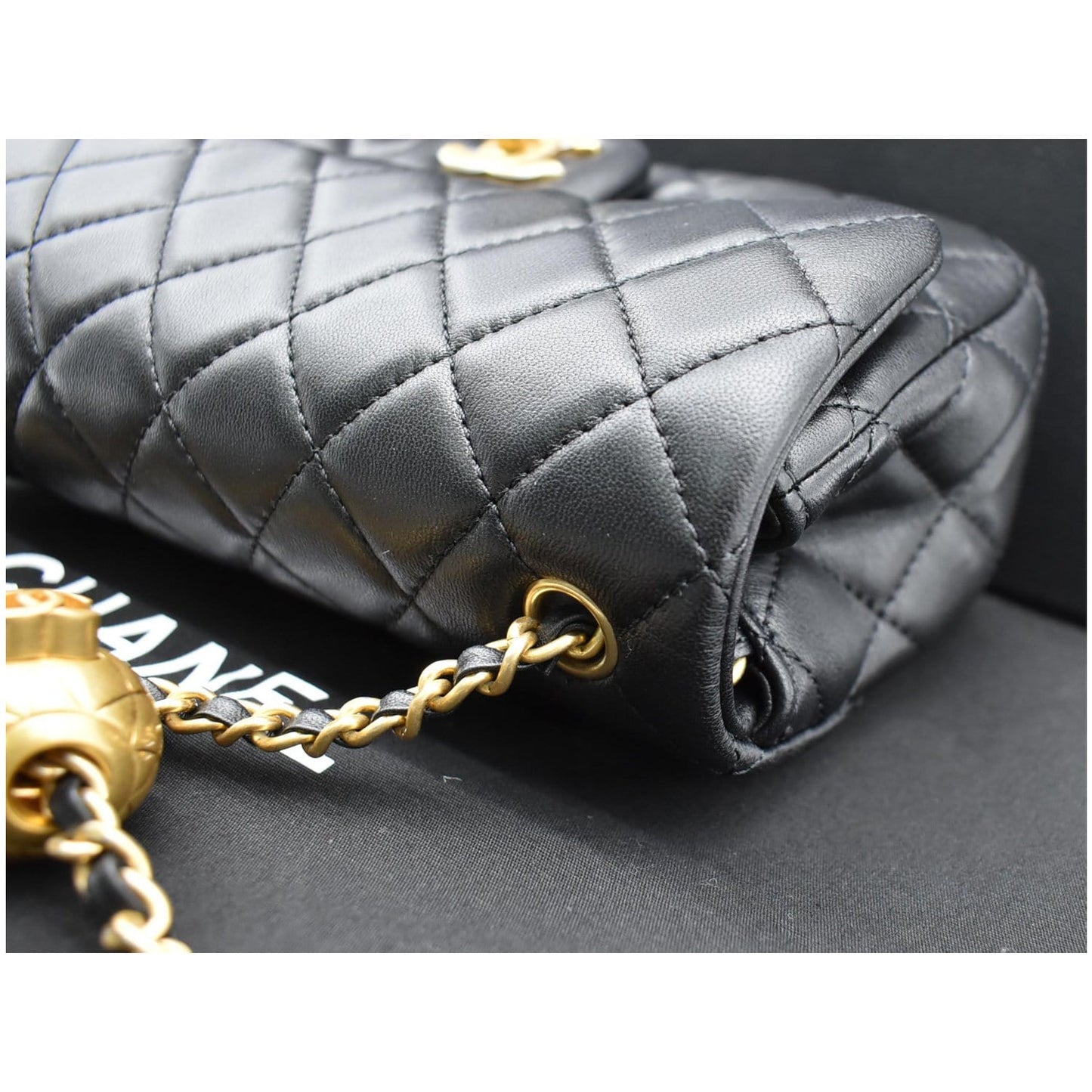 CHANEL Pearl Crush Mini Rectangular Flap Quilted Leather Crossbody Bag Black