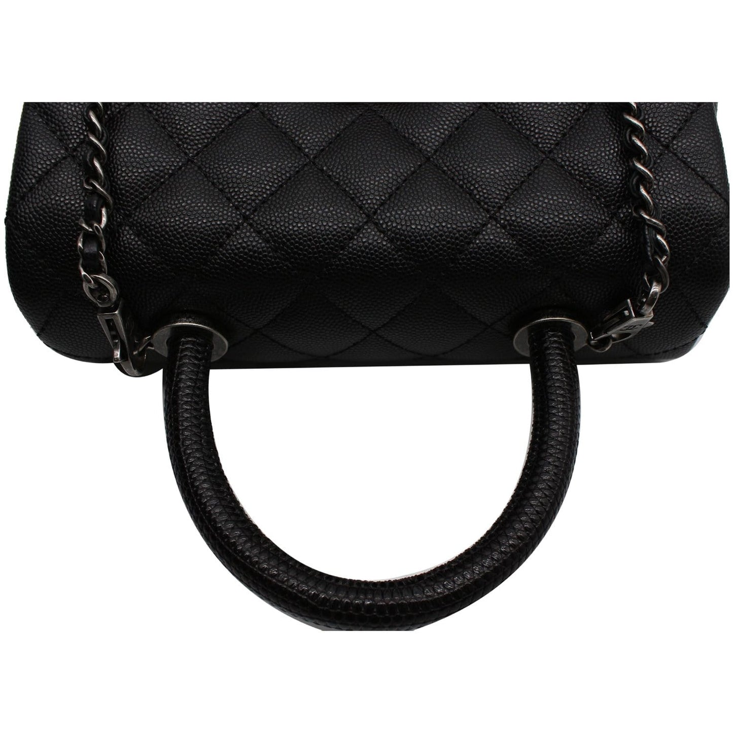 CHANEL Coco Mini Top Lizard Handle Caviar Leather Shoulder Bag Black