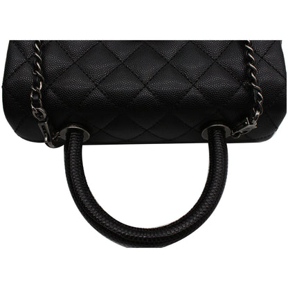 CHANEL Coco Mini Top Lizard Handle Caviar Leather Shoulder Bag Black