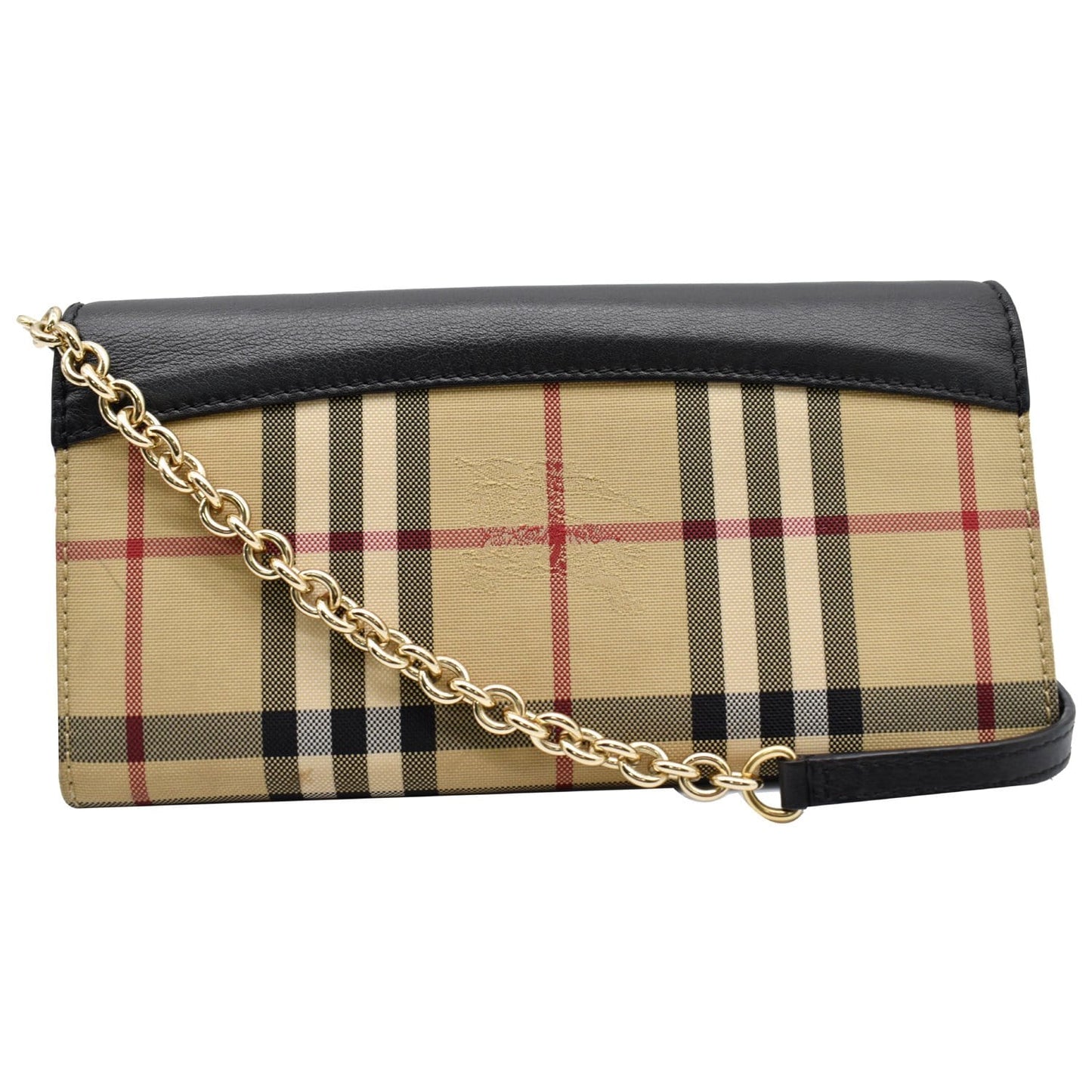 BURBERRY Henley House Check Leather Wallet On Chain Crossbody Bag Black