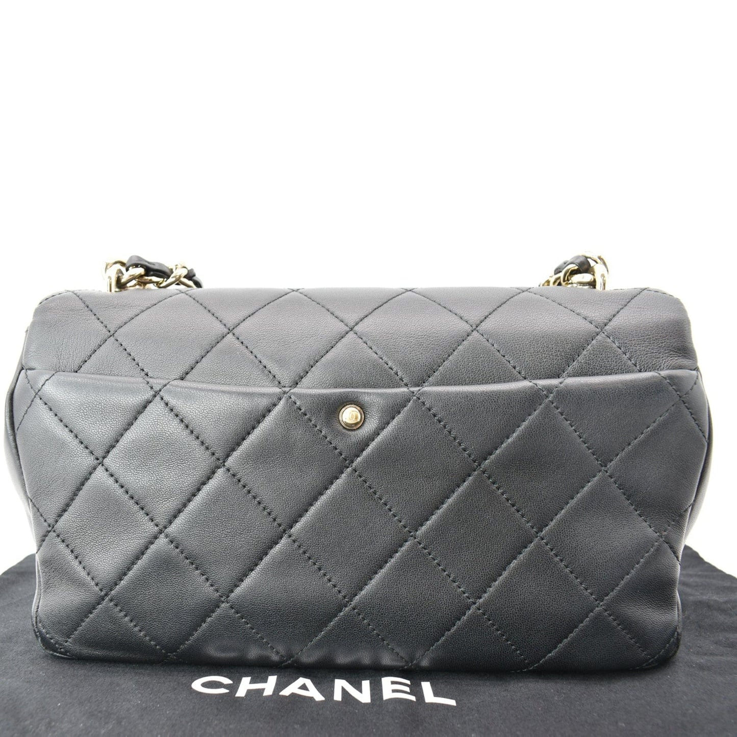 CHANEL Elegant Resin Double Chain Flap Lambskin Shoulder Bag Black