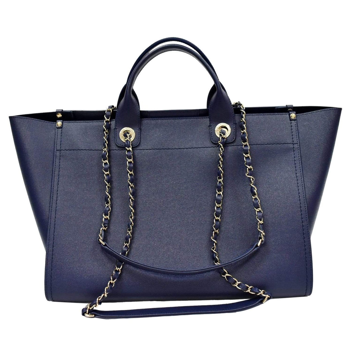 CHANEL Deauville Studded Caviar Tote Shoulder Bag Blue