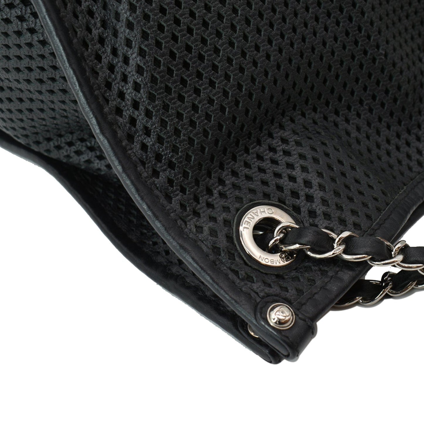CHANEL Perforated Up In The Air Calfskin Tote Bag Black