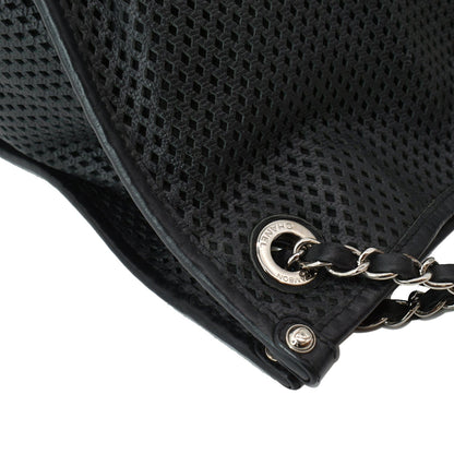 CHANEL Perforated Up In The Air Calfskin Tote Bag Black