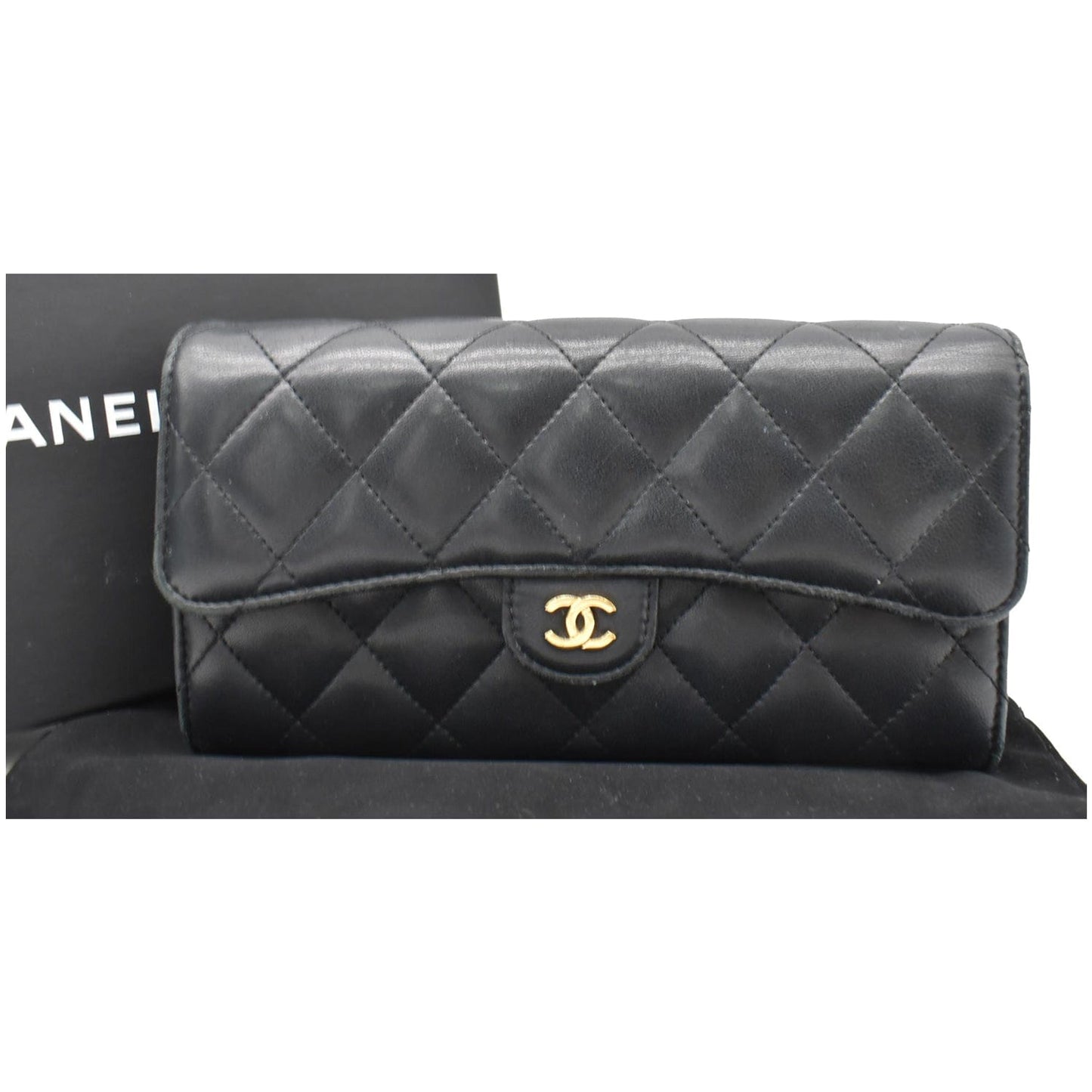 CHANEL Classic Long Flap Leather Wallet Black