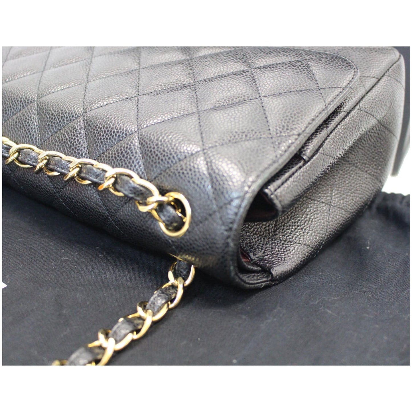 CHANEL Jumbo Double Flap Caviar Leather Shoulder Bag Black