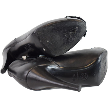 CHANEL Camellia Front Ankle Leather Heel Boots Black US 7.5