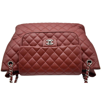 CHANEL Front Flap Pocket Quilted Caviar Leather Tote Shoulder Bag Red- 20% OFF