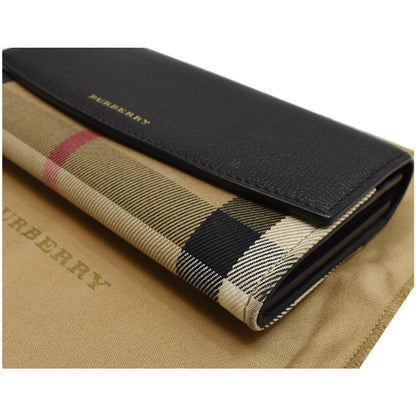 BURBERRY Porter Continental House Check Leather Wallet Black