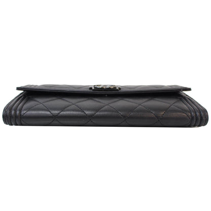 CHANEL Boy Large Flap Lambskin Leather Wallet Black