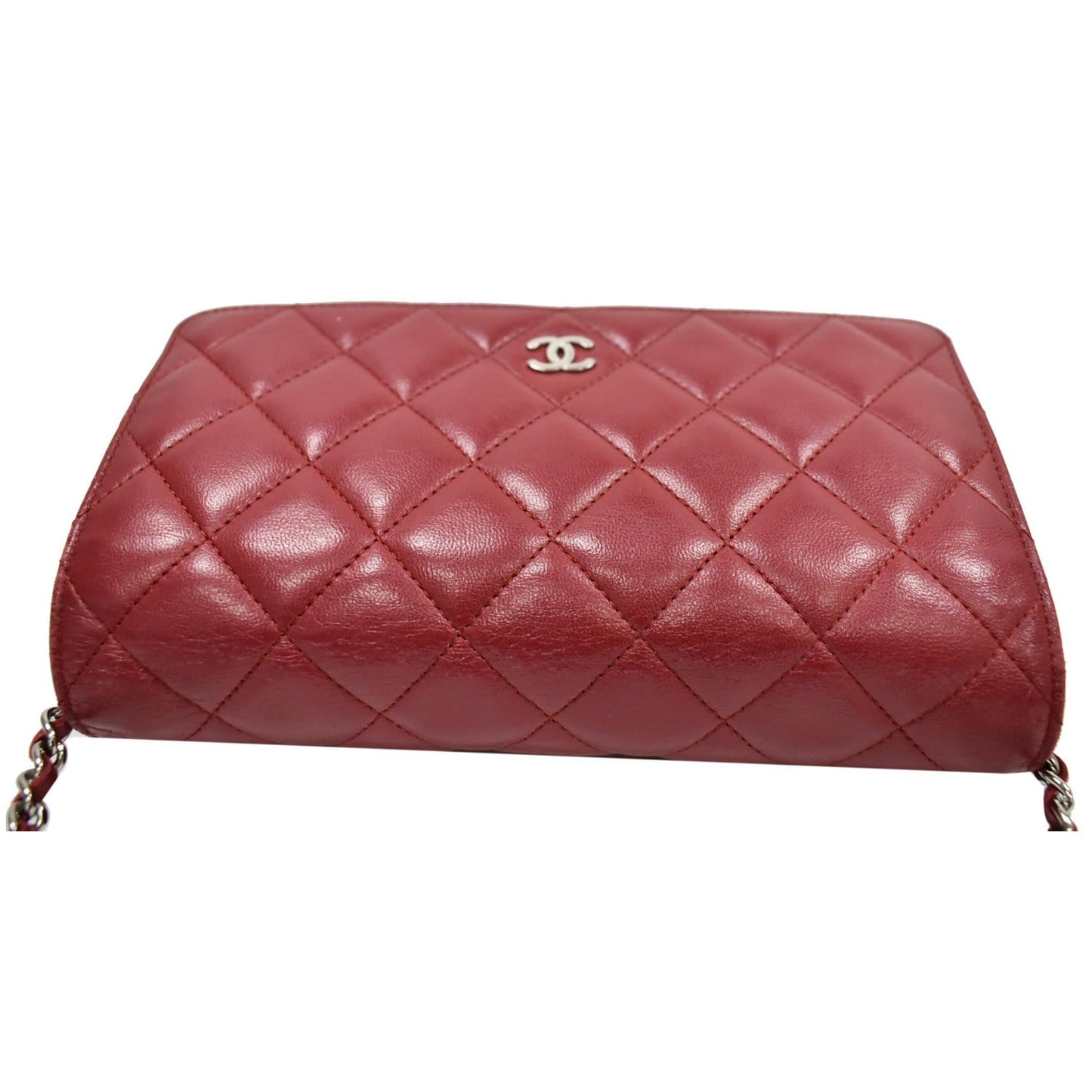 CHANEL CC WOC Leather Wallet On Chain Shoulder Bag Red