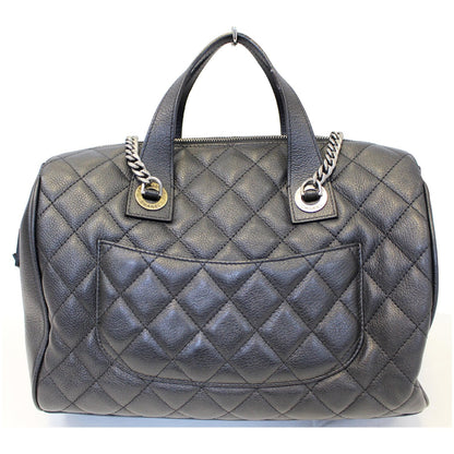 CHANEL Metallic Grained Calfskin Quilted Leather Bowling Bag