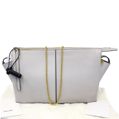 Celine Tri-Fold Clutch on Chain Smooth Calfskin Crossbody Bag Light Grey - Last Call