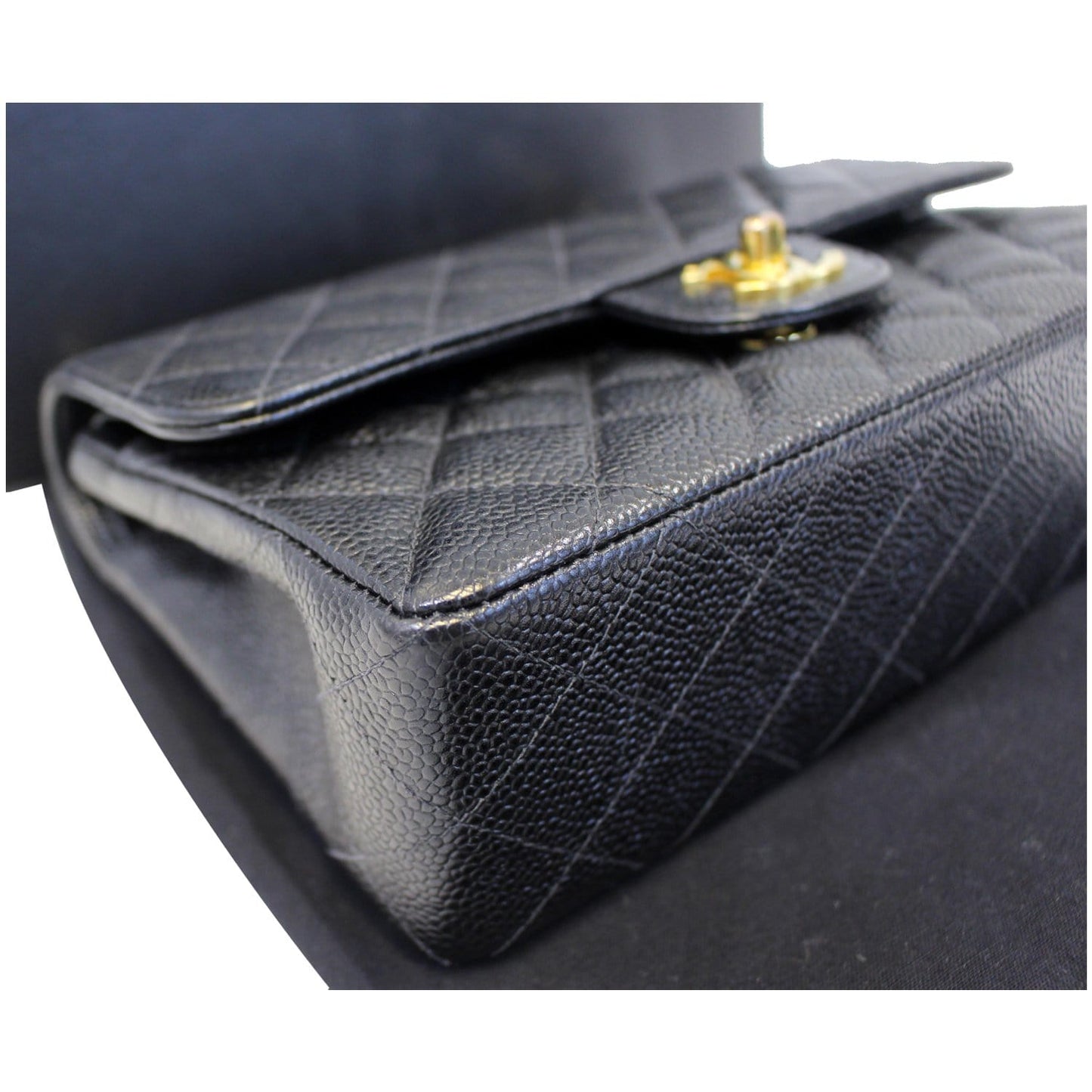 CHANEL Double Flap Small Caviar Leather Shoulder Bag Black