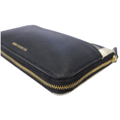 BURBERRY Elmore House Check Calfskin Zip Around Wallet Black