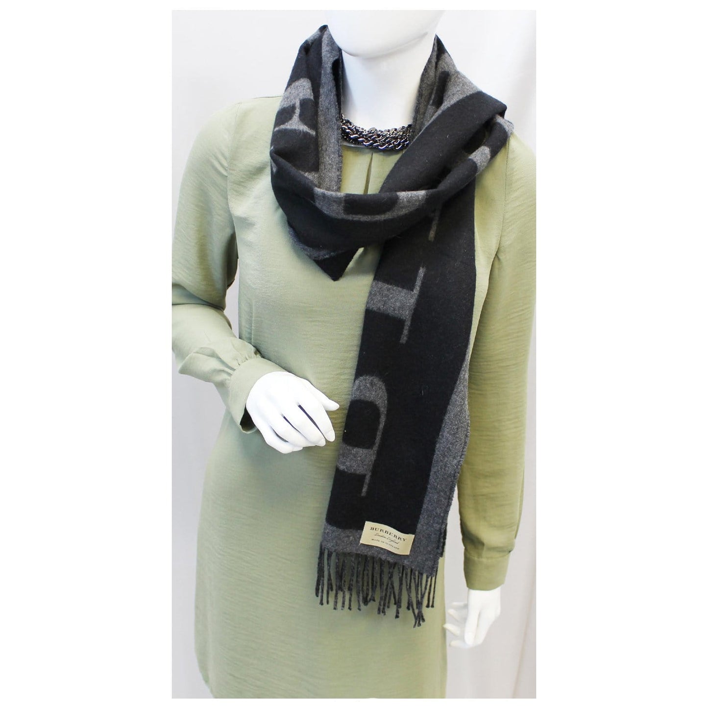 Burberry Logo Text Cashmere Scarf  Black/Grey