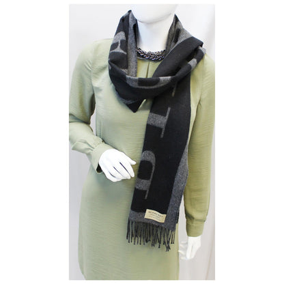 Burberry Logo Text Cashmere Scarf  Black/Grey
