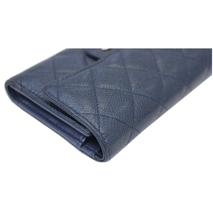 CHANEL Classic Flap Caviar Leather Wallet Navy Blue