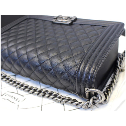 CHANEL Medium Boy Flap Caviar Leather Shoulder Bag Black