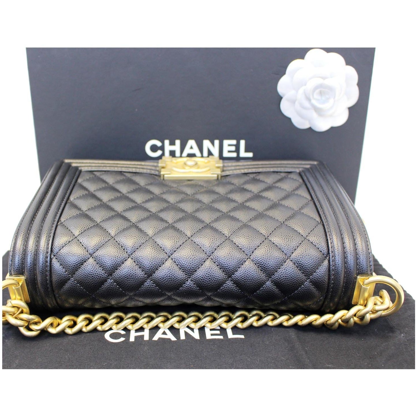 CHANEL Le Boy Small Caviar Leather Shoulder Bag Black