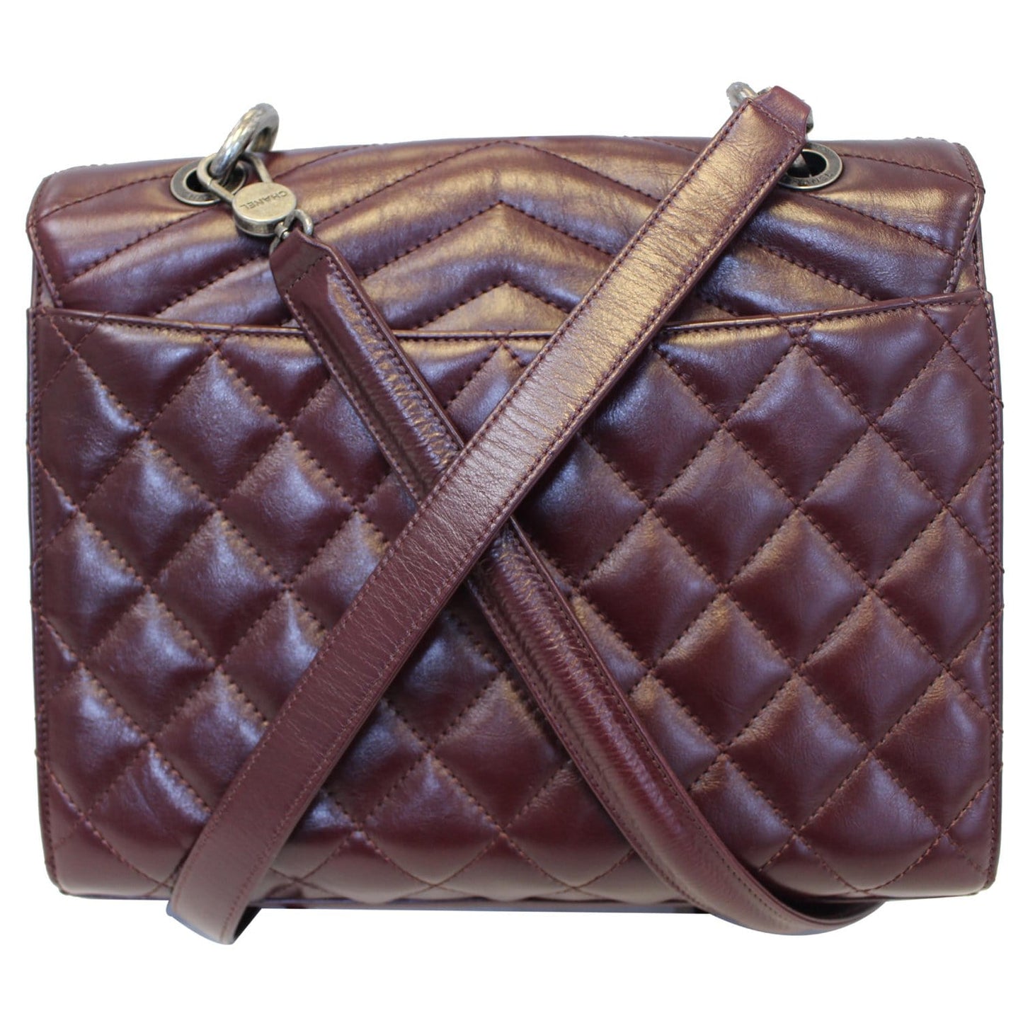CHANEL Quilted Sheepskin Flap Bag With Handle Shoulder Bag Burgundy