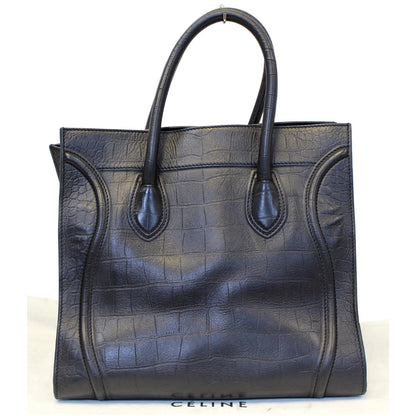 CELINE Medium Phantom Luggage Croc Stamped Embossed Leather Tote Bag Black
