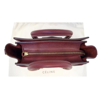 CELINE Nano Luggage Calfskin Leather Shoulder Bag Light Burgundy