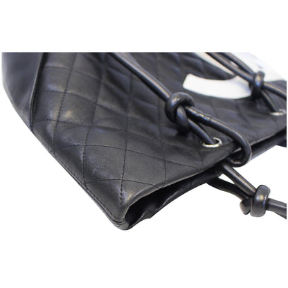 CHANEL Cambon Small Quilted Leather Tote Bag Black