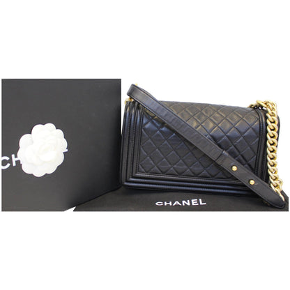 CHANEL Medium Boy Flap Lambskin Leather Shoulder Bag Black - 15% OFF