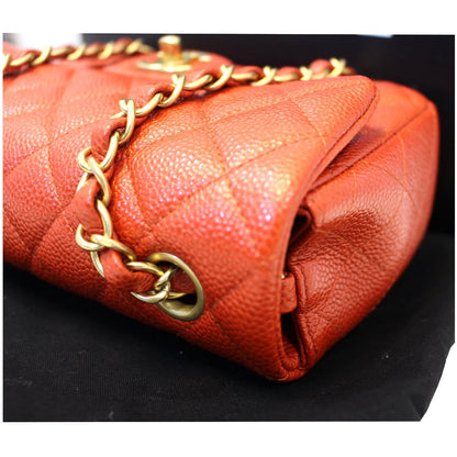 CHANEL Pearl Red Caviar Leather Mini Rectangular Flap Bag