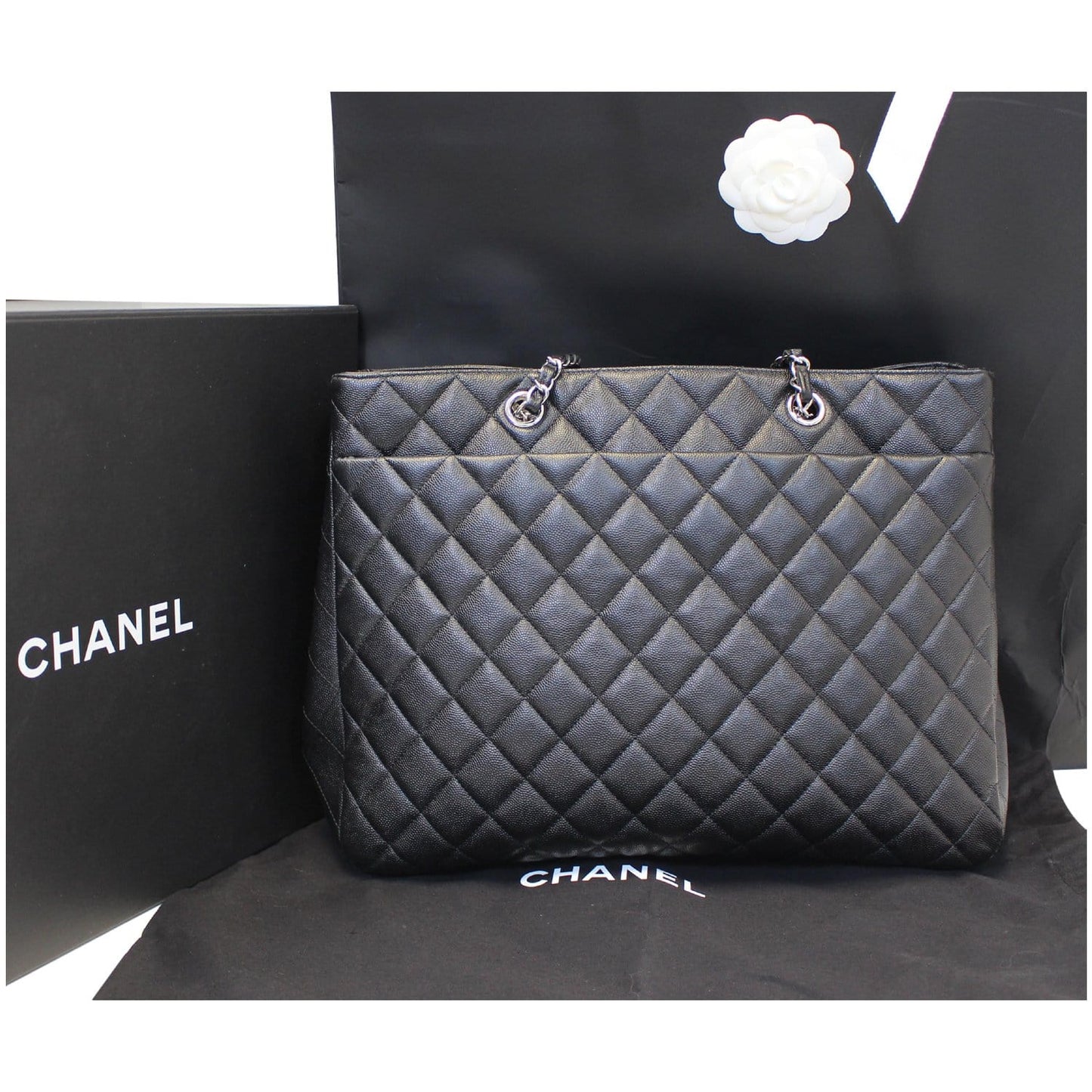 CHANEL Large Classic Caviar Leather Tote Shoulder Bag Black
