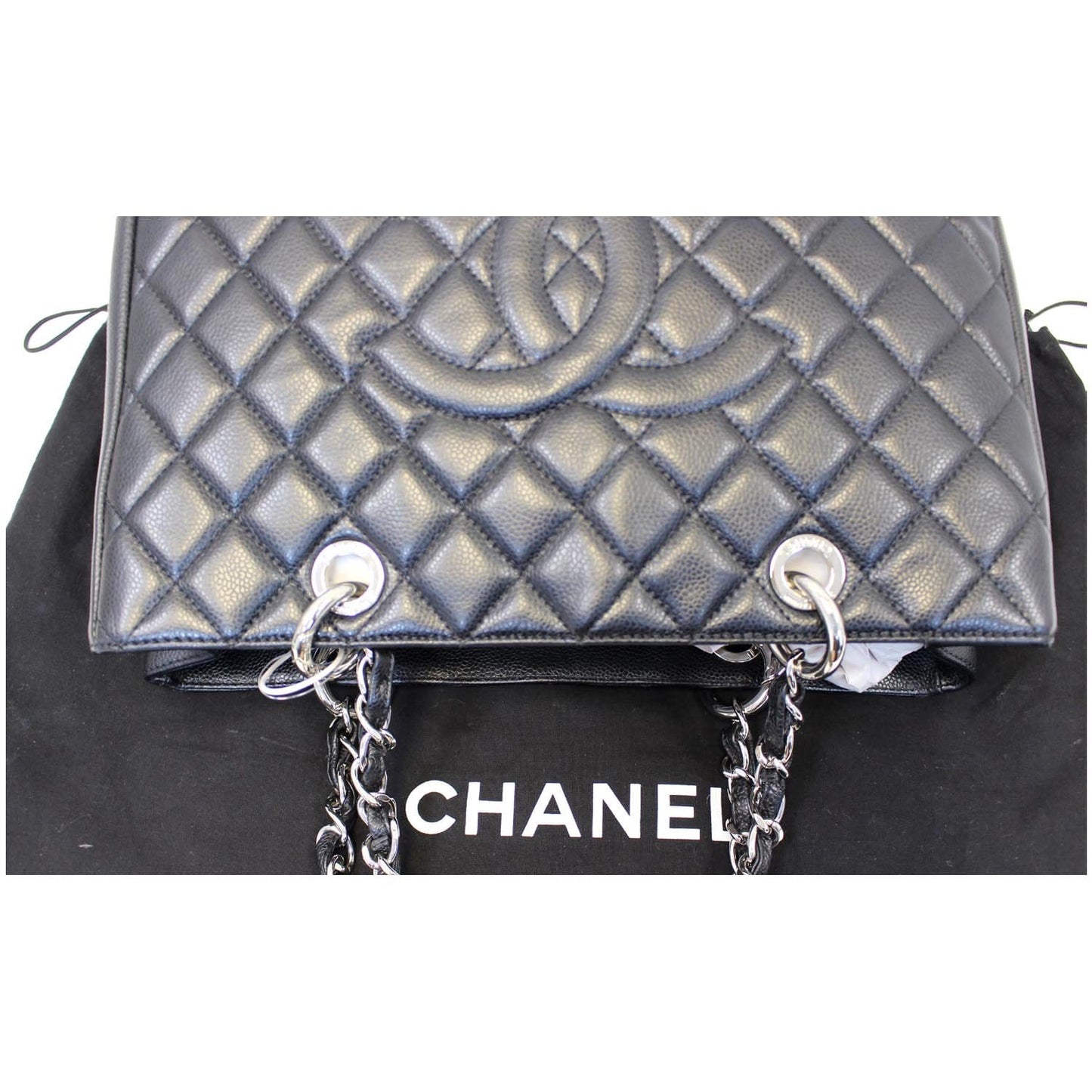 CHANEL Black Caviar Leather Grand Shopping Tote Bag