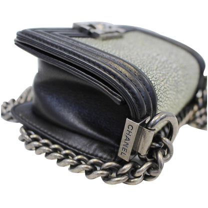 CHANEL Mini Boy Galuchat Stingray Flap Bag Black Silver