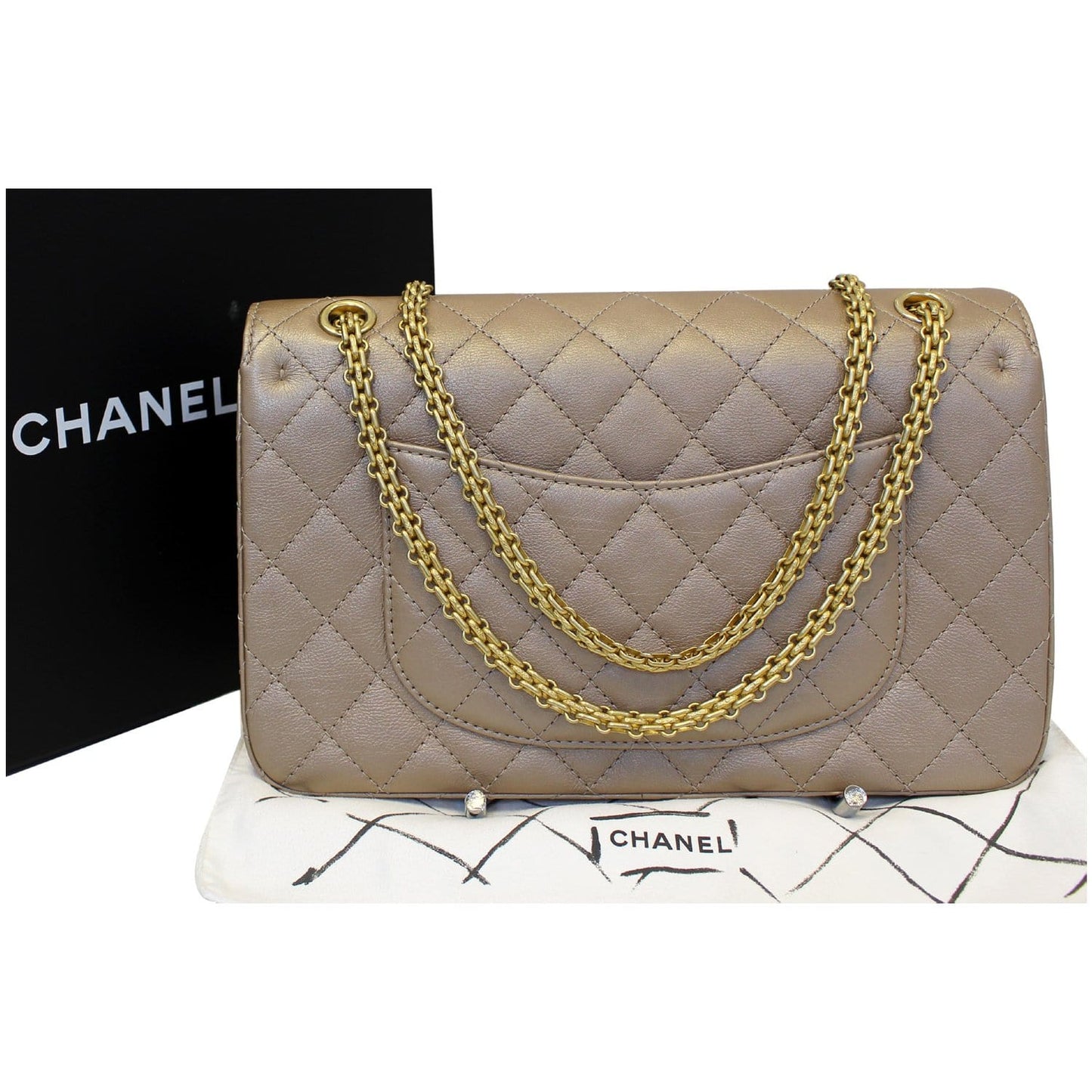 CHANEL Reissue Mademoiselle Lock Calfskin Leather Shoulder Bag Beige