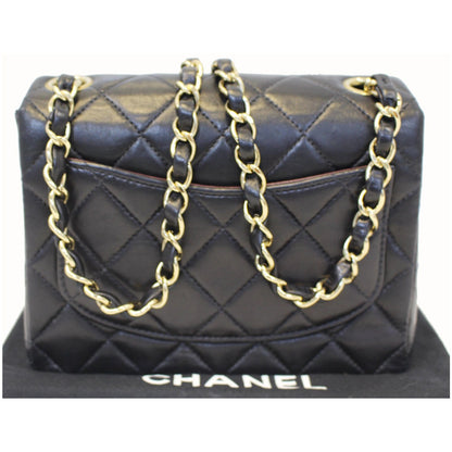CHANEL Mini Flap Lambskin Leather Crossbody Bag Black