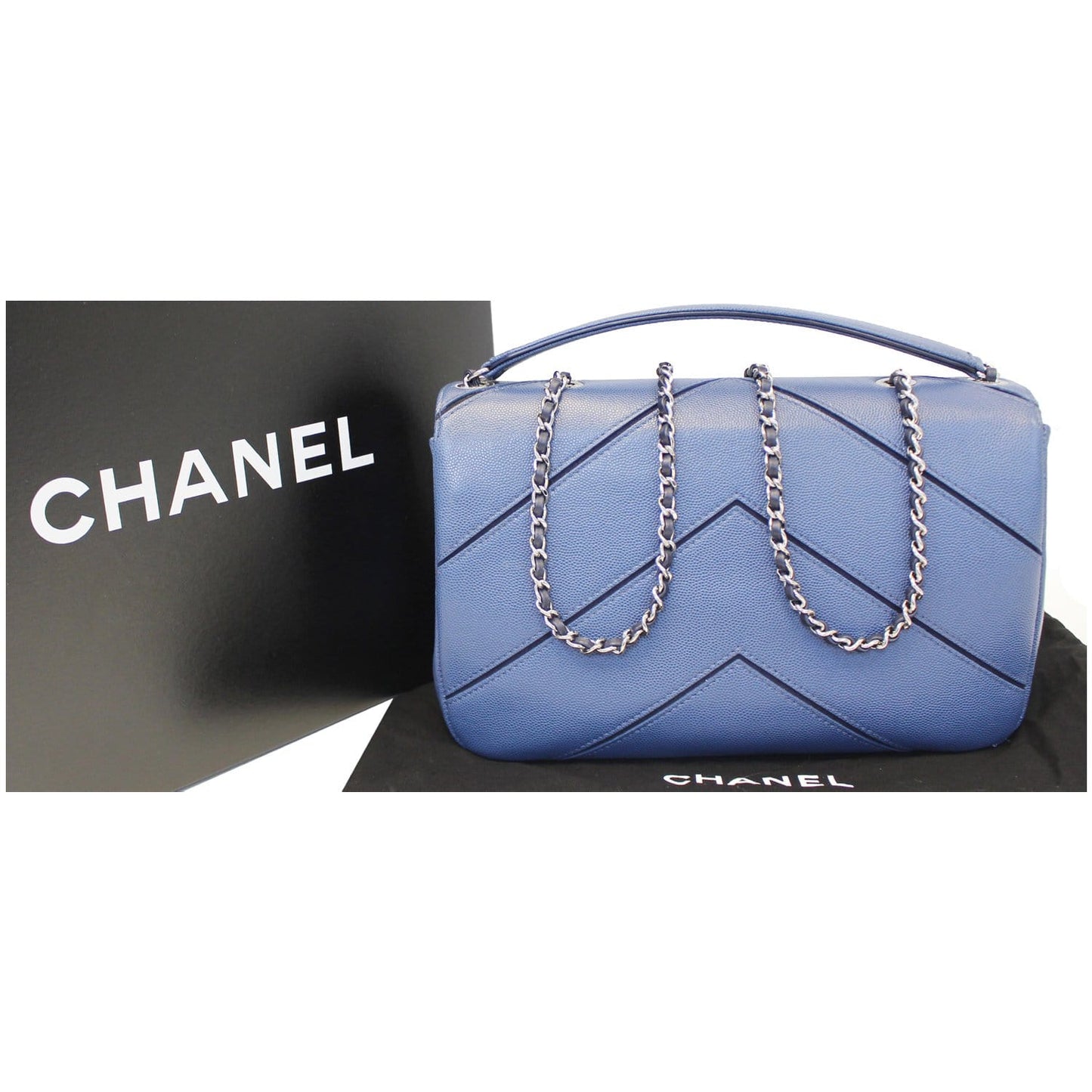 CHANEL CC Chevron Flap Shoulder Crossbody Bag Blue