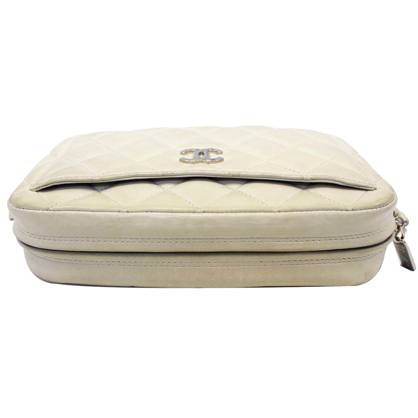 CHANEL Quilted Leather Camera Chain Bag White