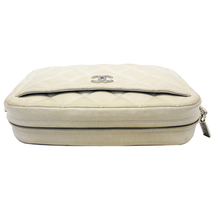 CHANEL Quilted Leather Camera Chain Bag White