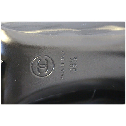 CHANEL Black Leather Open Toe Pumps 39.1/2 Black
