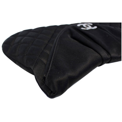 CHANEL CC Half Moon Quilted Satin Clutch Black